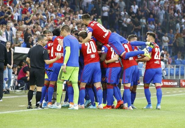 30 07 2019 Basel , Football Men UEFA Champions League Qualification Season 2019 2020 FC Basel PSV Eindhoven In picture Cheering goal FC Basel Action