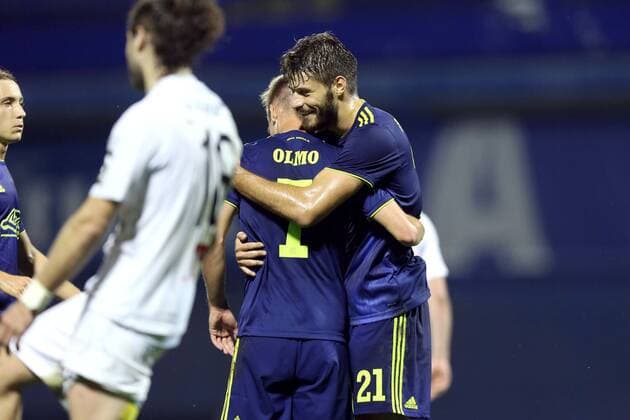 UEFA Champions League - Second Qualifying round 2nd leg - GNK Dinamo vs FC Saburtalo 30.07.2019., Zagreb, Croatia - 2nd leg of Second Qualifying round of UEFA Champions League between GNK Dinamo and FC Saburtalo at Maksimir Stadium. Bruno Petkovic, Dani Olmo.  LukaxStanzl PIXSELL