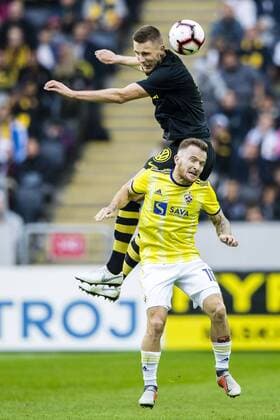 190731 Karol Mets of AIK and Dino Hotic of Maribor during the UEFA Champions League qualifying match between AIK and Maribor on July 31, 2019 in Stockholm Photo Jesper Zerman BILDBYRAN Cop 234 Fotboll Football UEFA Champions League 2019 2020 Champions League qualification CL AIK Maribor,  Copyright: JESPERxZERMAN BB190731JZ031