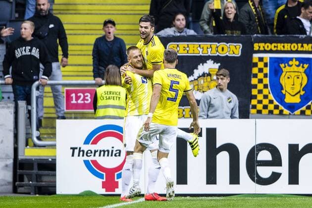 190731 Andrej Kotnik of Maribor celebrates after scoring 1 1 during the UEFA Champions League qualifying match between AIK and Maribor on July 31, 2019 in Stockholm Photo Jesper Zerman BILDBYRAN Cop 234 Fotboll Football UEFA Champions League 2019 2020 Champions League qualification CL AIK Maribor celebration jubel,  Copyright: JESPERxZERMAN BB190731JZ039
