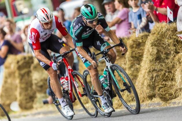 Fourth place in the Tour de France 2019, Emanuel Buchmann GER , right, Team Bora Hans Grohe at the bike race Tour de Neuss on Wednesday, July 31, 2019 on the circuit in Neuss NRW bike race Tour de Neuss