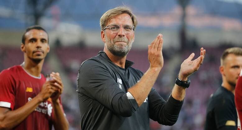 31 07 2019 Geneva , Stade de Geneve , SWITZERLAND , Season 2019 2020 Soccer Test match Liverpool FC Olympique Lyon Coach Jürgen Klopp Liverpool