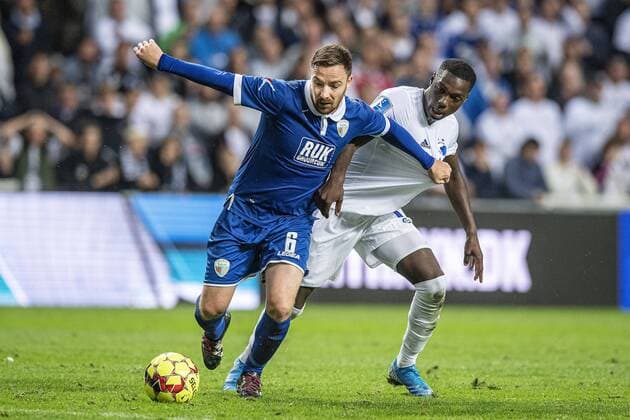 Jon Routledge 6, The New Saints FC and Mohamed Daramy 11, FC Copenhagen during the match in the Champions League Qualifier between FC Copenhagen and The New Saints FC in the Park on Wednesday 31 July 2019, Copenhagen Denmark,  Copyright: AndersxKjaerbyex-xRitzauxScanpix AndersxKjaerbyex cop101 spdk20190731-215707-L
