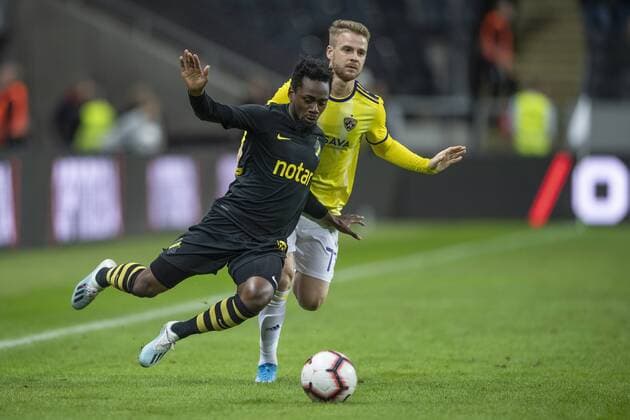 190731 Rudi Vancas Pozeg of Maribor and Heradi Rashidi of AIK during the UEFA Champions League qualifying match between AIK and Maribor on July 31, 2019 in Stockholm Photo Jesper Zerman BILDBYRAN Cop 234 Fotboll Football UEFA Champions League 2019 2020 Champions League qualification CL AIK Maribor,  Copyright: JESPERxZERMAN BB190731JZ126