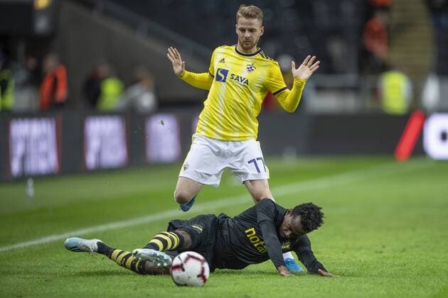 190731 Rudi Vancas Pozeg of Maribor and Heradi Rashidi of AIK during the UEFA Champions League qualifying match between AIK and Maribor on July 31, 2019 in Stockholm Photo Jesper Zerman BILDBYRAN Cop 234 Fotboll Football UEFA Champions League 2019 2020 Champions League qualification CL AIK Maribor,  Copyright: JESPERxZERMAN BB190731JZ127