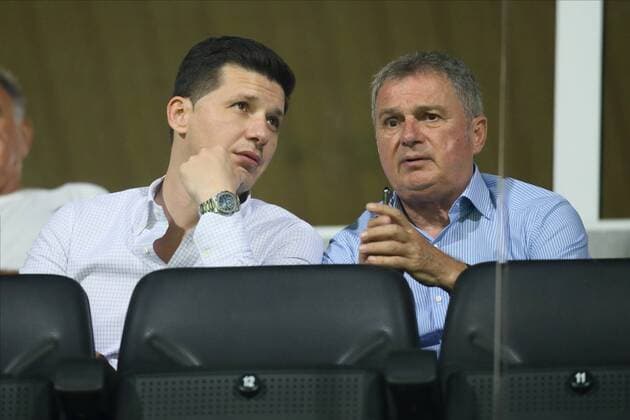 MARKO PANTELIC podpredsednik FSS i LJUBISA TUMBAKOVIC selektor i trener reprezentacije Srbije, fudbaleri Cukarickog na utakmici kvalifikacija za UEFA Ligu Evropa protiv Moldea na stadionu Cukarickog, Beograd 31.07.2019. godine MarkoxMetlas 