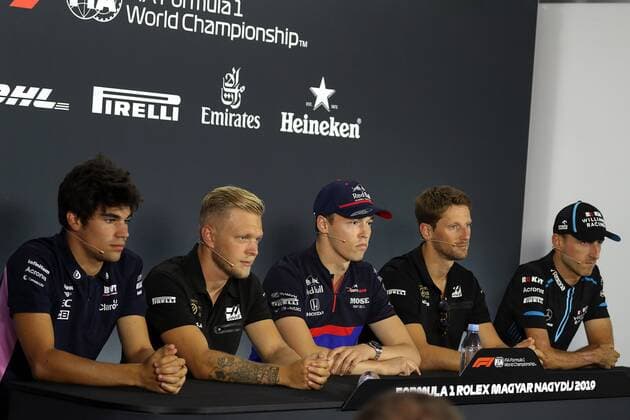 Photo4 LaPresse 01 08 2019 Budapest, Hungary Grand Prix Formula One Hungary 2019 In the pic press conference, PK, Pressekonferenz Lance Stroll (CDN) Racing Point F1 Team RP19 Kevin Magnussen (DEN) Haas F1 Team VF-19 Daniil Kvyat (RUS) Scuderia Toro Rosso STR14 Romain Grosjean (FRA) Haas F1 Team VF-18 Robert Kubica (POL) Williams Racing FW42  Copyright: xPhoto4 LaPressex