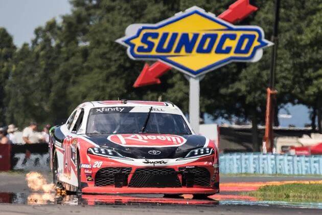 Bilder des Jahres 2019, Sport 08 August Sport Themen der Woche KW31 Sport Bilder des Tages WATKINS GLEN, NY - AUGUST 02: Christopher Bell driver of the 20 Rheem Toyota exits the bus stop in Friday s second practice for Saturday s NASCAR, Motorsport, USA Xfinity Series, Zippo 200 at The Glen on August 02, 2019, at Watkins Glen International in Watkins Glen, NY. (Photo by David Hahn Icon Sportswire) AUTO: AUG 02 NASCAR Xfinity Series - Zippo 200 at The Glen Icon190802032200