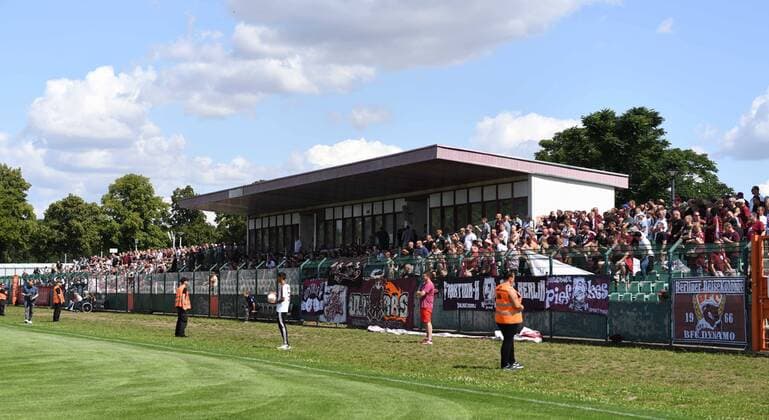 Football, Men, Season 2019 20, Regionalliga Nordost 3 Matchday , BFC Dynamo FSV Union Fürstenwalde, Fans of the BFC and Tribune in the Sportforum, 03 08 2019, Copyright: xMatthiasxKochx