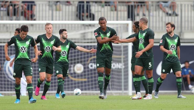 Goal Celebration Felix Ohis Uduokhai VfL Wolfsburg DFL REGULATIONS PROHIBIT ANY USE OF PHOTOGRAPHS AS IMAGE SEQUENCES AND OR QUASI VIDEO