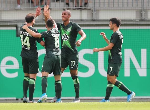 Goal Celebration Felix Ohis Uduokhai VfL Wolfsburg DFL REGULATIONS PROHIBIT ANY USE OF PHOTOGRAPHS AS IMAGE SEQUENCES AND OR QUASI VIDEO