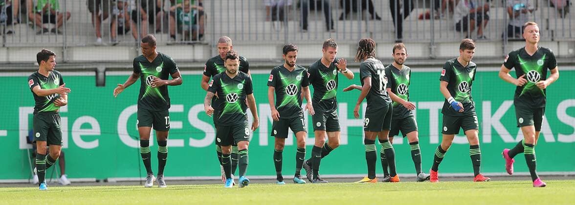 Goal celebration Wolfsburg DFL REGULATIONS PROHIBIT ANY USE OF PHOTOGRAPHS AS IMAGE SEQUENCES AND OR QUASI VIDEO