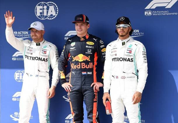 Budapest, Hungary, 03 08 2019, Formula 1, Formula 1, Hungarian Grand Prix, First pole position for Max Verstappen NEL 33 , Aston Martin Red Bull Racing, 2 grid positions for Valtteri Bottas FIN 77 , Mercedes AMG Petronas Motorsport, 3 grid positions for Lewis Hamilton GB 44 Budapest Hungaroring Hungary eu images 09 506 037502 eu-images-506