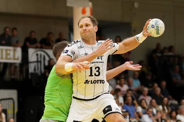 HANDBALL - Allstars vs Kiel, test match GRAZ,AUSTRIA,03.AUG.19 - HANDBALL - Styrian Allstars vs THW Kiel, test match. Image shows Thomas Tremmel (Allstars) and Steffen Weinhold (Kiel). GEPAxpictures xChristianxWalgram