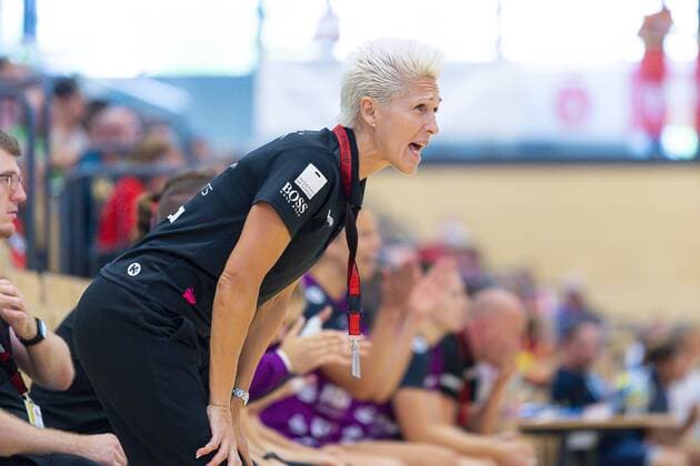 Wittlich, Germany 02 August 2019 Tournament Handball Cup 2019 TuS Metzingen vs. SG BBM Bietigheim Trainer Edina Rott Metzingen Wittlich Eventum Rheinland Pfalz Germany