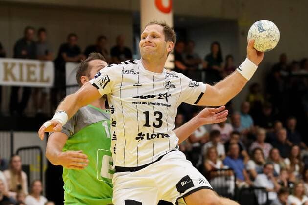 HANDBALL - Allstars vs Kiel, test match GRAZ,AUSTRIA,03.AUG.19 - HANDBALL - Styrian Allstars vs THW Kiel, test match. Image shows Thomas Tremmel (Allstars) and Steffen Weinhold (Kiel). GEPAxpictures xChristianxWalgram