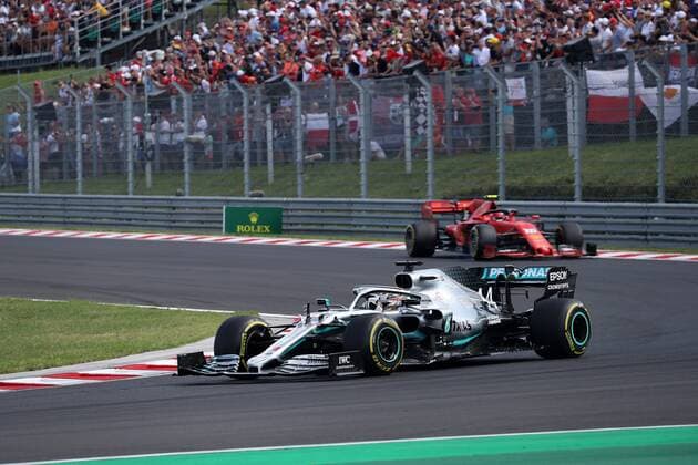 Photo4 LaPresse 04 08 2019 Budapest, Hungary Grand Prix Formula One Hungary 2019 In the pic: Lewis Hamilton (GBR) Mercedes AMG F1 W10 leads Charles Leclerc (MON) Scuderia Ferrari SF90  Copyright: xPhoto4 LaPressex