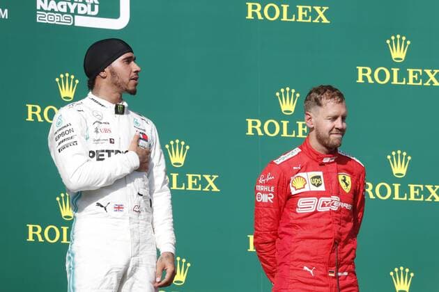 Motorsports: FIA Formula One World Championship, WM, Weltmeisterschaft 2019, Grand Prix of Hungary, 44 Lewis Hamilton (GBR, Mercedes AMG Petronas Motorsport), 5 Sebastian Vettel (GER, Scuderia Ferrari Mission Winnow), Budapest Hungary