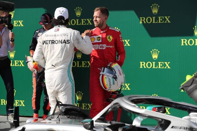 Motorsports: FIA Formula One World Championship, WM, Weltmeisterschaft 2019, Grand Prix of Hungary, 44 Lewis Hamilton (GBR, Mercedes AMG Petronas Motorsport), 5 Sebastian Vettel (GER, Scuderia Ferrari Mission Winnow), (Verwendung nur in Deutschland - GERMANY ONLY) *** Motorsports FIA Formula One World Championship 2019, Grand Prix of Hungary, 44 Lewis Hamilton GBR, Mercedes AMG Petronas Motorsport , 5 Sebastian Vettel GER, Scuderia Ferrari Mission Winnow , Use only in Germany GERMANY ONLY