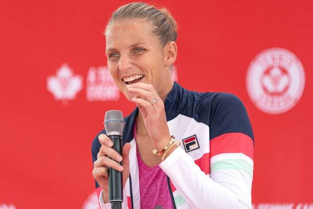 TORONTO, ON - AUGUST 05: Karolina Pliskova of Czechia answers questions during the Rogers Cup WomenÕs tournament on August 5, 2019 at Aviva Centre in Toronto, Ontario. (Photo by Jeff Chevrier Icon Sportswire) TENNIS: AUG 05 Rogers Cup Icon19080519