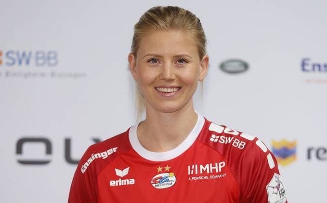 Stuttgart , Handball photo opportunity SG BBM Bietigheim , Kim Naidzinavicius