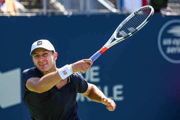 MONTREAL, QC - AUGUST 05: Look on Brayden Schnur (CAN) during the ATP, Tennis Herren Coupe Rogers first round match on August 5, 2019 at IGA Stadium in Montreal, QC (Photo by David Kirouac Icon Sportswire) TENNIS: AUG 05 Coupe Rogers Icon190805054