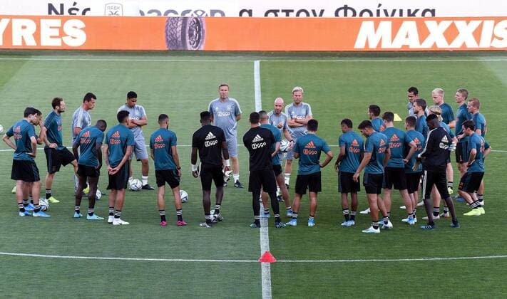 THESSALONIKI, 05-08-2019, Pre game Paok - Ajax. Champions League pre season 2019 2020. Ajax in the middle circle during training. Ajax in Thessaloniki  x4051032x Copyright: