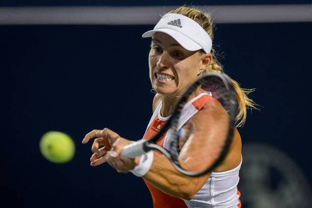 TORONTO, ON - AUGUST 05: Angelique Kerber (GER) returns the ball during her first round match of the Rogers Cup tennis tournament on August 5, 2019, at Aviva Centre in Toronto, ON, Canada. (Photo by Julian Avram Icon Sportswire) TENNIS: AUG 05 Rogers Cup Icon190805353
