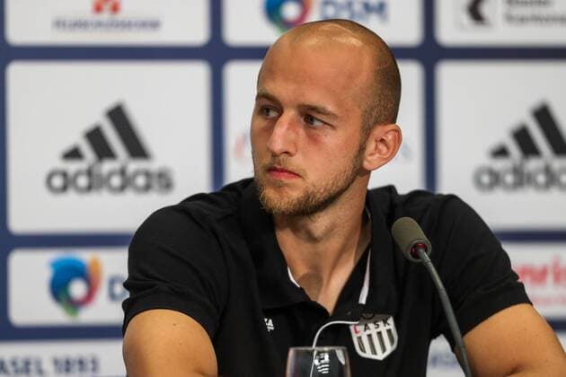 SOCCER - CL quali, Basel vs LASK BASEL,SWITZERLAND,06.AUG.19 - SOCCER - UEFA Champions League qualification, FC Basel vs Linzer ASK, preview, press conference, PK, Pressekonferenz LASK. Image shows Gernot Trauner (LASK). GEPAxpictures xPhilippxBrem