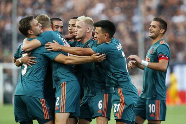 THESSALONIKI , 06-08-2019 , Stadio Toumba , Champions League third qualifying round season 2019-2020 , Ajax takes the lead 0-1 during the game PAOK - Ajax. PAOK - Ajax  x4058912x Copyright: