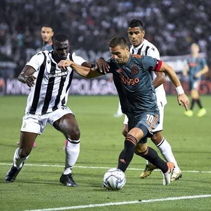THESSALONIKI , 06-08-2019 , Stadio Toumba , Champions League third qualifying round season 2019-2020 , PAOK player Anderson Esiti (L) and Ajax player Daley Blind (R) during the game PAOK - Ajax. PAOK - Ajax  x4058927x Copyright:
