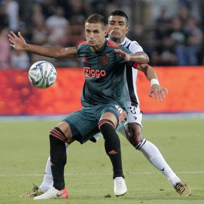 THESSALONIKI , 06-08-2019 , Stadio Toumba , Champions League third qualifying round season 2019-2020 , Dusan Tadic and Leo Jaba during the game PAOK - Ajax 2-2 PAOK - Ajax  x4058968x Copyright: