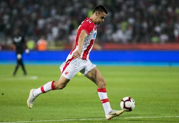 6th August 2019; Rajko Mitic Stadium, Belgrade, Serbia; UEFA Champions League Qualifying Third Leg First Round Red Star Belgrade versus FC Copenhagen; Gobeljic of Red Star Belgrade comes forward on the ball - Editorial Use  ActionPlus12158430 NikolaxKrstic