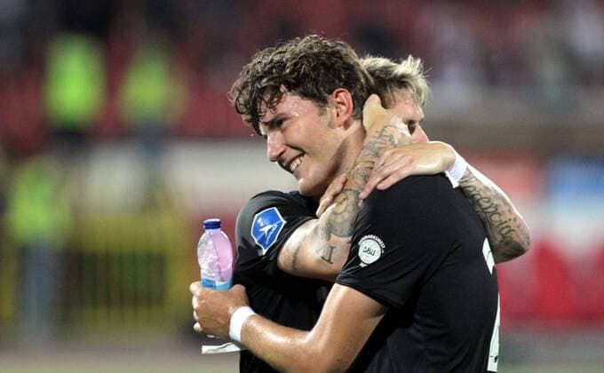 06.07.2019 Belgrade(Serbia) FK Crvena Zvezda(FC Red Star)-Kobenhavn Copenhagen Third round champions league qualify men s football Jonas Wind FC Copenhagen celebrate after match : 