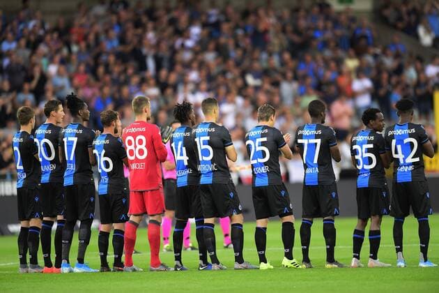 The players of Club Brugge during a minute of silence for Bjorg Lambrecht ahead of the UEFA Champions League Third qualifying round FOOTBALL : Club Bruges and FC Dynamo Kiev - Qualification - Ligue des Champions - 06 08 2019 PhotoNews Panoramic 