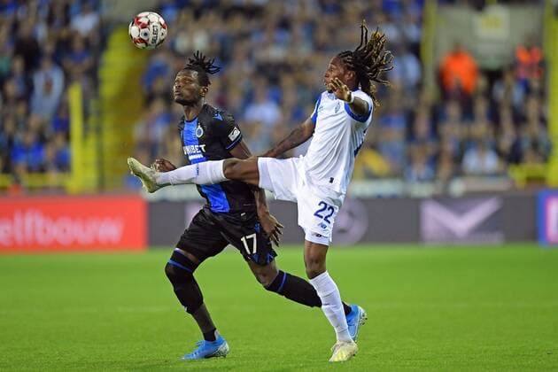 Gerson Rodrigues midfielder of Dynamo Kyiv in duel with Simon Deli defender of Club Brugge during the UEFA Champions League Third qualifying round FOOTBALL : Club Bruges and FC Dynamo Kiev - Qualification - Ligue des Champions - 06 08 2019 PhotoNews Panoramic 