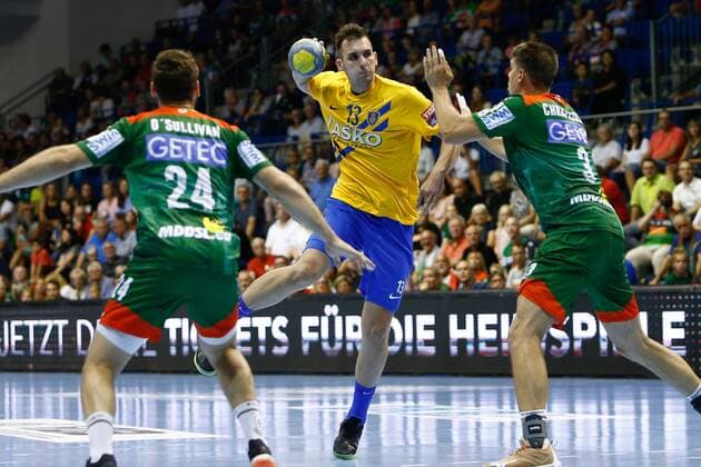 07 08 2019, xtgx, handball test game, SC Magdeburg RK Celje emspor, v l Jospic Sarac Celje scores goal, scorer, scores goal, scorer, goal scorer, goal scorer, goal scorer, goal scorer, goal scorer, goal scorer, goal scorer, goal scorer
