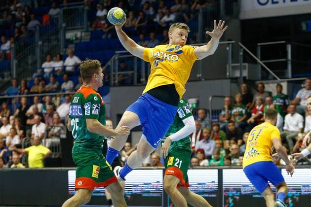07 08 2019, xtgx, handball test game, SC Magdeburg RK Celje emspor, v l Kristian Horzen Celje scores goal, goal scorer, scores, scores the goal Haldensleben scores goal, goal scorer, goal scorer, goal scorer, goal scorer, goal scorer, goal scorer, goal scorer, goal scorer
