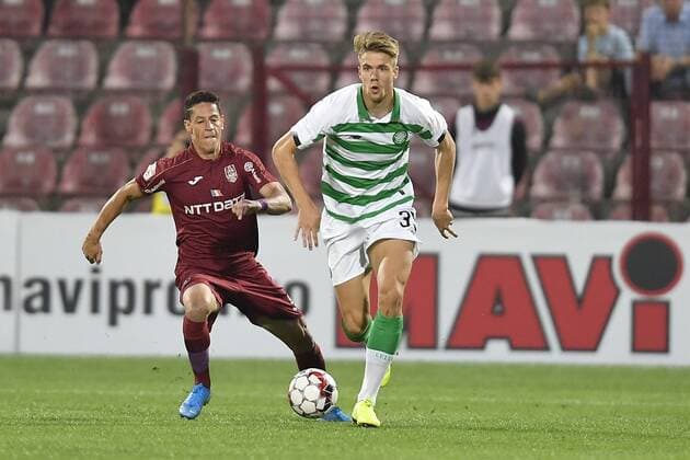 CLUJ-NAPOCA, ROMANIA: CFR CLUJ 1907 - CELTIC FC Celtic FC s Kristoffer Ajer in action against one player of CFR Cluj during CFR Cluj 1907 vs Celtic FC, in UEFA Champions League 2019 2020, Third Qualifying Round, Dr. Constantin Radulescu Stadium, Cluj-Napoca, Romania, 07 August 2019 Copyright: xALEXxNICODIMx
