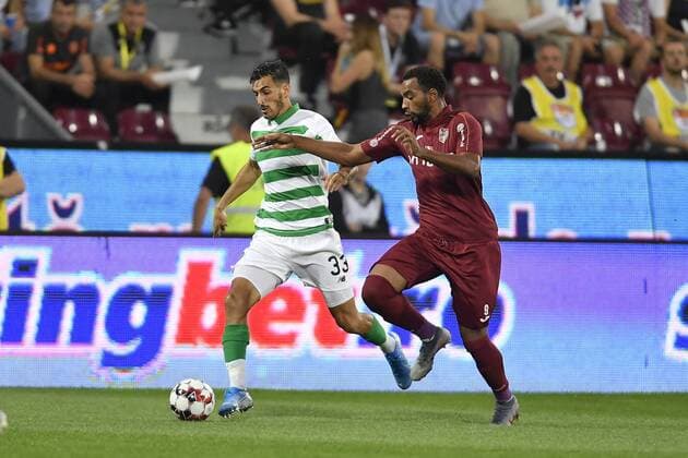 CLUJ-NAPOCA, ROMANIA: CFR CLUJ 1907 - CELTIC FC Celtic FC s Hatem Elhamed in action against Billel Omrani of CFR Cluj during CFR Cluj 1907 vs Celtic FC, in UEFA Champions League 2019 2020, Third Qualifying Round, Dr. Constantin Radulescu Stadium, Cluj-Napoca, Romania, 07 August 2019 Copyright: xALEXxNICODIMx