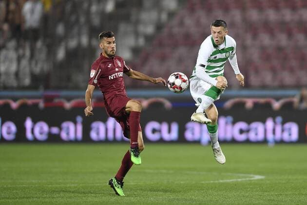 CLUJ-NAPOCA, ROMANIA: CFR CLUJ 1907 - CELTIC FC Celtic FC s Callum McGregor in action against Luis Miguel Coimbra Aurelio of CFR Cluj during CFR Cluj 1907 vs Celtic FC, in UEFA Champions League 2019 2020, Third Qualifying Round, Dr. Constantin Radulescu Stadium, Cluj-Napoca, Romania, 07 August 2019 Copyright: xALEXxNICODIMx