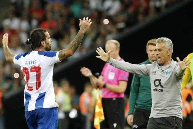 KRASNODAR, RUSSIA - AUGUST 7, 2019: Porto s Sergio Oliveira (L) celebrates scoring in the 2019 20 UEFA Champions League third qualifying round match between FC Krasnodar and FC Porto at Krasnodar Stadium. Valery Matytsin TASS  TS0B5B54