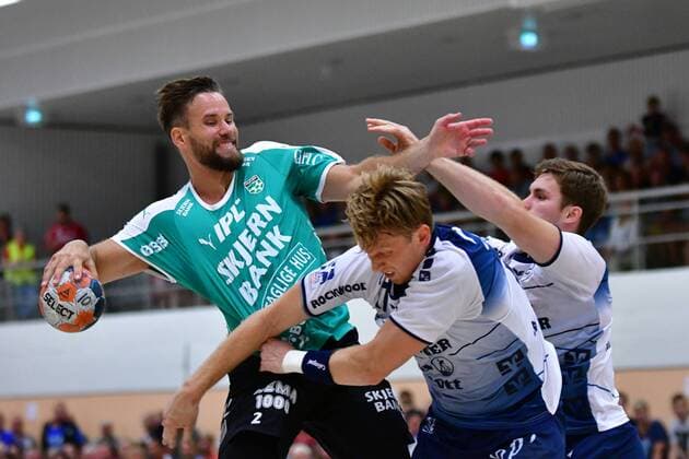 SG Flensburg Handewitt vs Skjern Handbold, Handball, Nospa Cup, Bundesliga, 07 08 19 Thomas Mogensen Skjern Handbold, 02 , Simon Jeppsson SG Flensburg Handewitt, 17 , Johannes Golla SG Flensburg Handewitt, 04 Copyright: xBEAUTIFULxSPORTS MarioxM.xKobergx