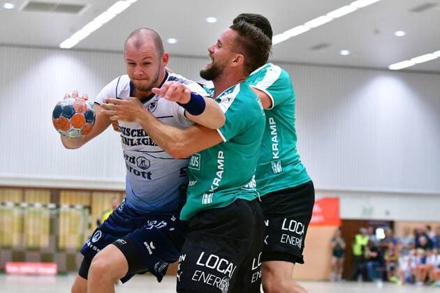SG Flensburg Handewitt vs Skjern Handbold, Handball, Nospa Cup, Bundesliga, 07 08 19 Simon Hald SG Flensburg Handewitt, 05 , Thomas Mogensen Skjern Handbold, 02 Copyright: xBEAUTIFULxSPORTS MarioxM.xKobergx