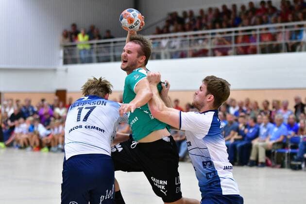 SG Flensburg Handewitt vs Skjern Handbold, Handball, Nospa Cup, Bundesliga, 07 08 19 Jesper Konradsson Skjern Handbold, 10 , Simon Jeppsson SG Flensburg Handewitt, 17 , Johannes Golla SG Flensburg Handewitt, 04 Copyright: xBEAUTIFULxSPORTS MarioxM.xKobergx