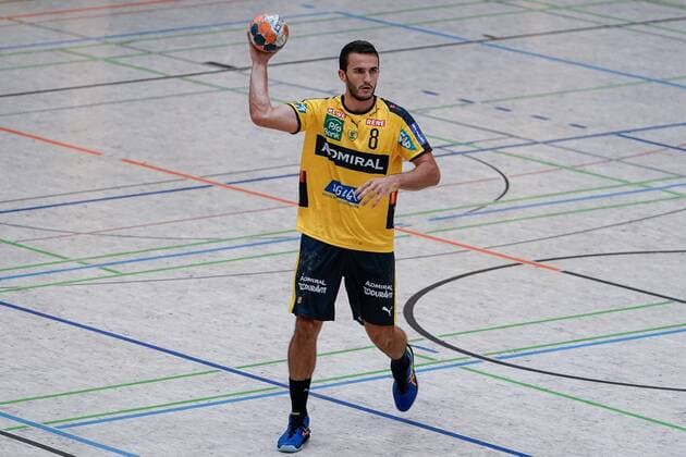 Romain Lagarde RNL, 8 , on the ball, clipping, full body, single shot, action, action, 07 08 2019, Östringen Germany , handball, test match, Rhein Neckar Löwen SG Nußloch xozx
