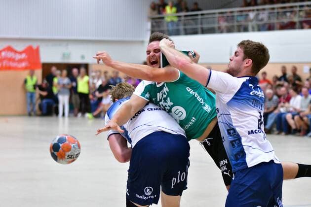 SG Flensburg Handewitt vs Skjern Handbold, Handball, Nospa Cup, Bundesliga, 07 08 19 Jesper Konradsson Skjern Handbold, 10 , Simon Jeppsson SG Flensburg Handewitt, 17 , Johannes Golla SG Flensburg Handewitt, 04 Copyright: xBEAUTIFULxSPORTS MarioxM.xKobergx