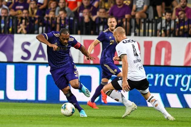 August 7, 2019, Maribor, Slovenia: Marcos Tavares of Maribor and Tore Reginiussen of Rosenborg in action during 1st Leg Football match between NK Maribor (SLO) and Rosenborg BK (NOR) in Third qualifying round of UEFA Champions League..Final Score: NK Maribor 1-3 Rosenborg BK NK Maribor vs Rosenborg BK in Maribor, Slovenia - 7 AUG 2019 - ZUMAs197 20190807_zaa_s197_115 Copyright: xMilosxVujinovicx