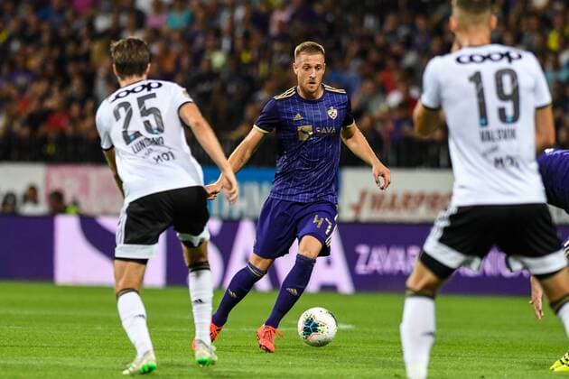 August 7, 2019, Maribor, Slovenia: Andrej Kotnik (C) of Maribor, Marius Lundem (L) and Gustav Valsvik (R) of Rosenborg in action during 1st Leg Football match between NK Maribor (SLO) and Rosenborg BK (NOR) in Third qualifying round of UEFA Champions League..Final Score: NK Maribor 1-3 Rosenborg BK NK Maribor vs Rosenborg BK in Maribor, Slovenia - 7 AUG 2019 - ZUMAs197 20190807_zaa_s197_116 Copyright: xMilosxVujinovicx