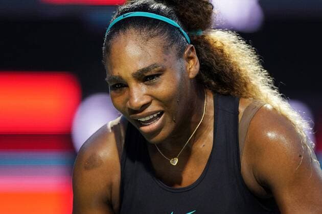 TORONTO, ON - AUGUST 07: Serena Williams of the USA reacts after a lost point during her Rogers Cup WomenÕs tournament match vs. Elise Mertens of Belgium on August 7, 2019 at Aviva Centre in Toronto, Ontario. (Photo by Jeff Chevrier Icon Sportswire) TENNIS: AUG 07 Rogers Cup Icon19080774